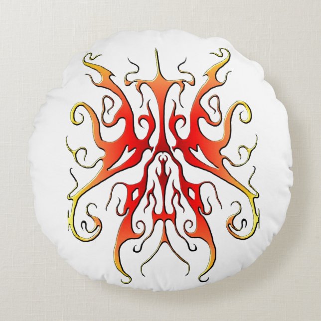 Elegant Tribal Tattoo Design - red flame Round Pillow (Front)