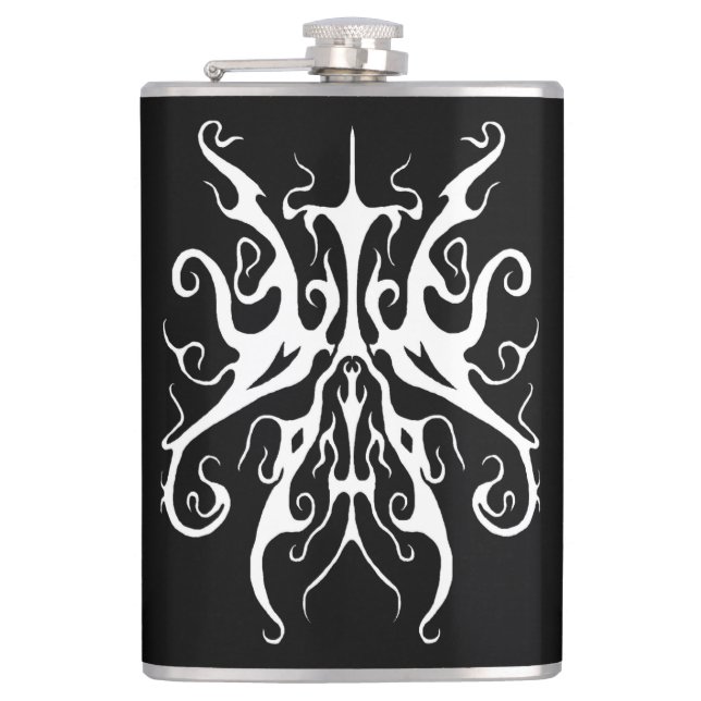 Elegant Tribal Tattoo Design - white on black Flask (Front)