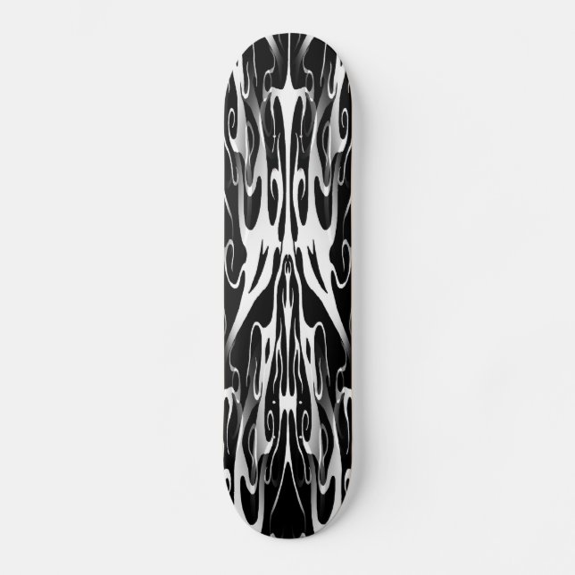 Elegant Tribal Tattoo Design - white on black Skateboard Deck (Front)