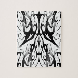 Elegant Tribal Tattoo Digital Black and White Jigsaw Puzzle