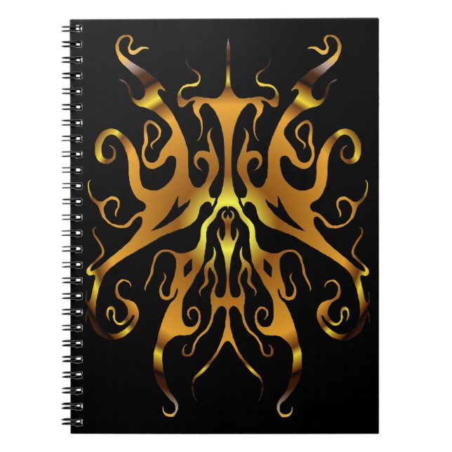 Elegant Tribal Tattoo - gold on black Notebook (Front)