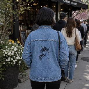 Elegant Tribal Unicorn Black Ink Fantasy  Denim Jacket
