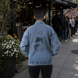 Elegant Tribal Unicorn Black Ink Fantasy  Denim Jacket