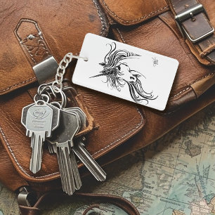 Elegant Tribal Unicorn Black Ink Fantasy Keychain