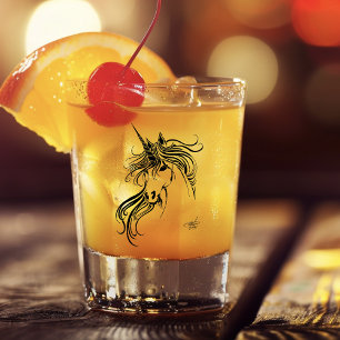 Elegant Tribal Unicorn Black Ink Fantasy  Shot Glass