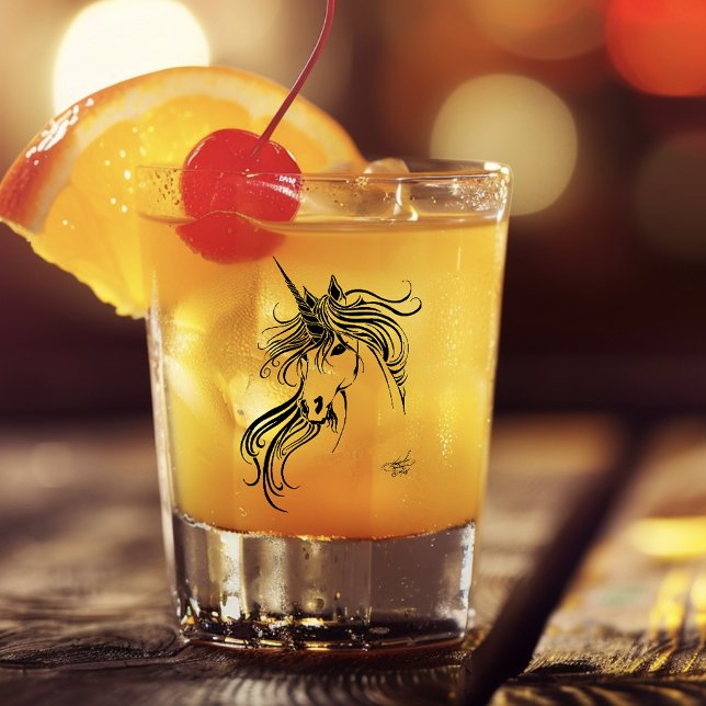 Elegant Tribal Unicorn Black Ink Fantasy  Shot Glass (Creator Uploaded)