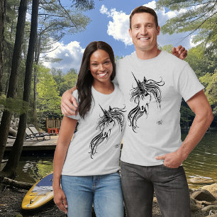 Elegant Tribal Unicorn Black Ink Fantasy  T-Shirt