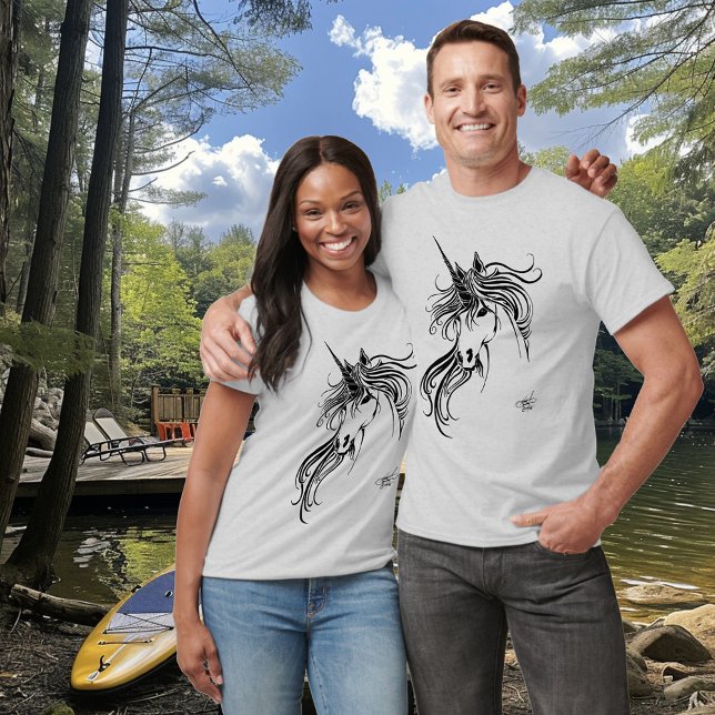 Elegant Tribal Unicorn Black Ink Fantasy  T-Shirt (Creator Uploaded)