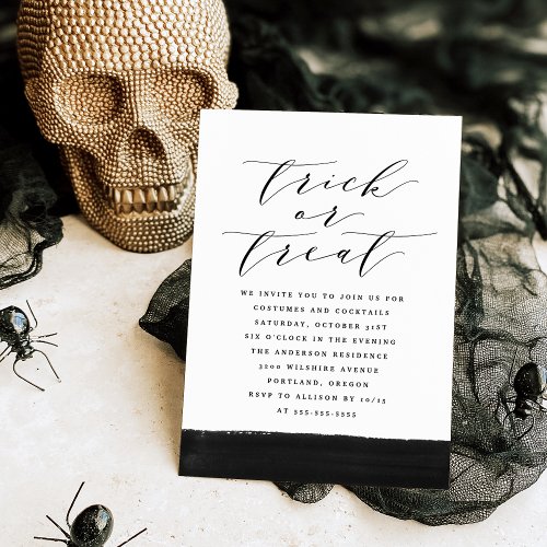 Elegant Trick or Treat Script Halloween Party Invitation