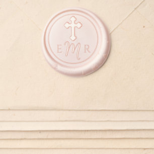 Elegant Trinity Cross and Three-Initial Monogram Wax Seal Sticker