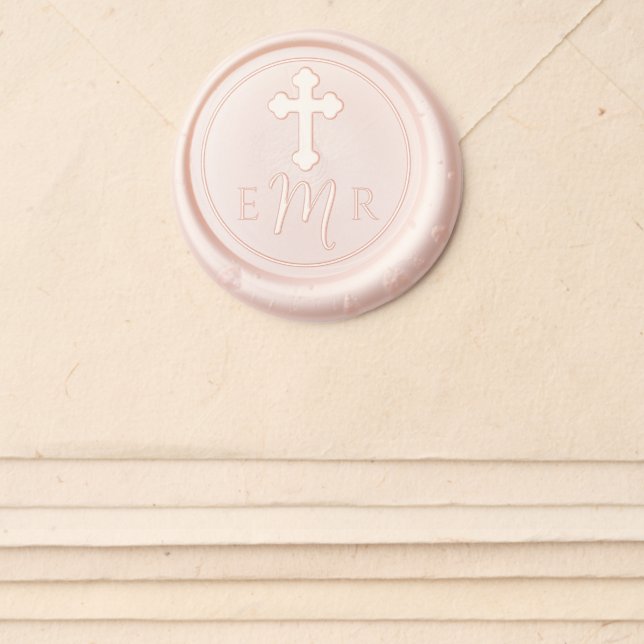 Elegant Trinity Cross and Three-Initial Monogram Wax Seal Sticker (Front)