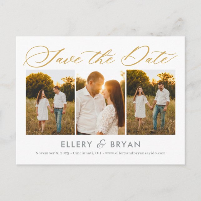 Elegant Trio Editable Color Save The Date Postcard (Front)