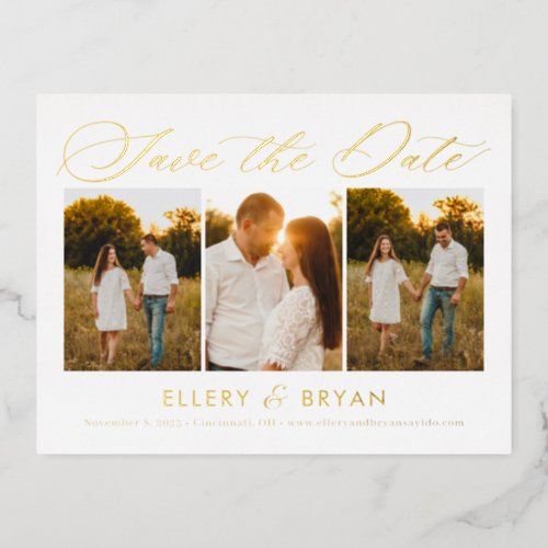 Elegant Trio FOIL Wedding Save The Date Postcard