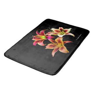 Elegant Trio of Yellow Pink Daylilies Floral Bath Mat