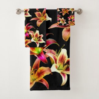 Elegant Trio of Yellow Pink Daylilies Floral