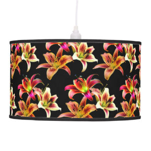 Elegant Trio of Yellow Pink Daylilies Floral Ceiling Lamp