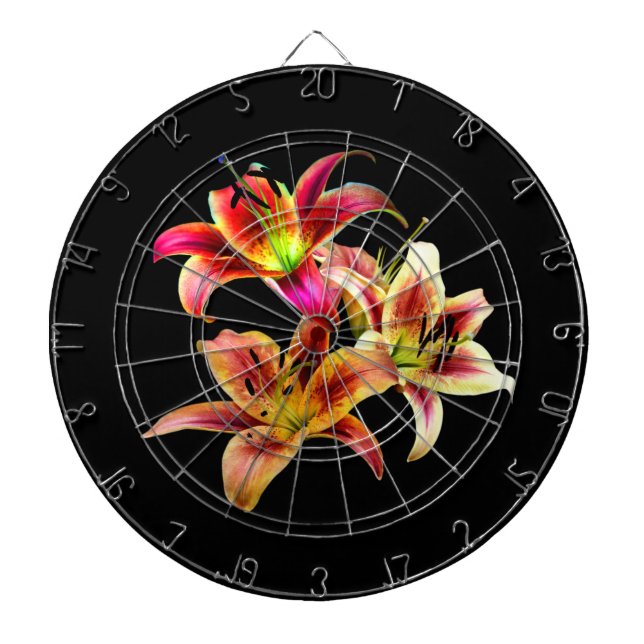 Elegant Trio of Yellow Pink Daylilies Floral Dart Board (Front)
