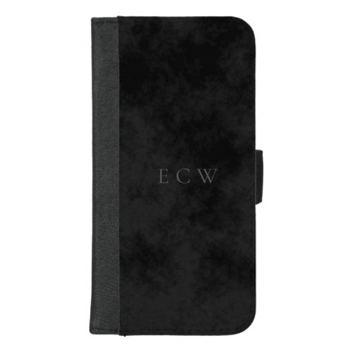 Elegant Triple Monogram on  Mottled Black iPhone 87 Plus Wallet Case