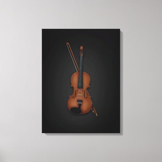 Elegant Trompe L'oeil Violin & Bow on 18x24 Black Canvas Print (Front)