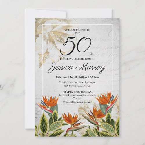 Elegant Tropical 50th Birthday Party Invitation