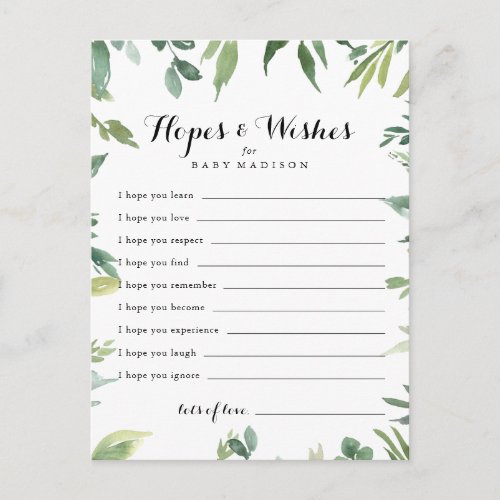 Elegant Tropical Baby Shower Hopes  Wishes Card