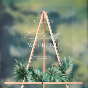 Elegant Tropical Bachelorette Acrylic Welcome Sign