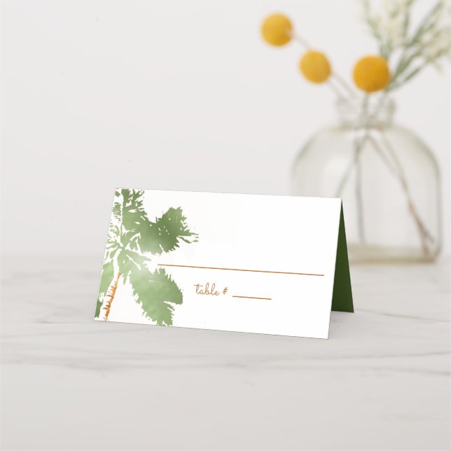 Elegant Tropical Beach Copper Palm Trees Place Card (Front)
