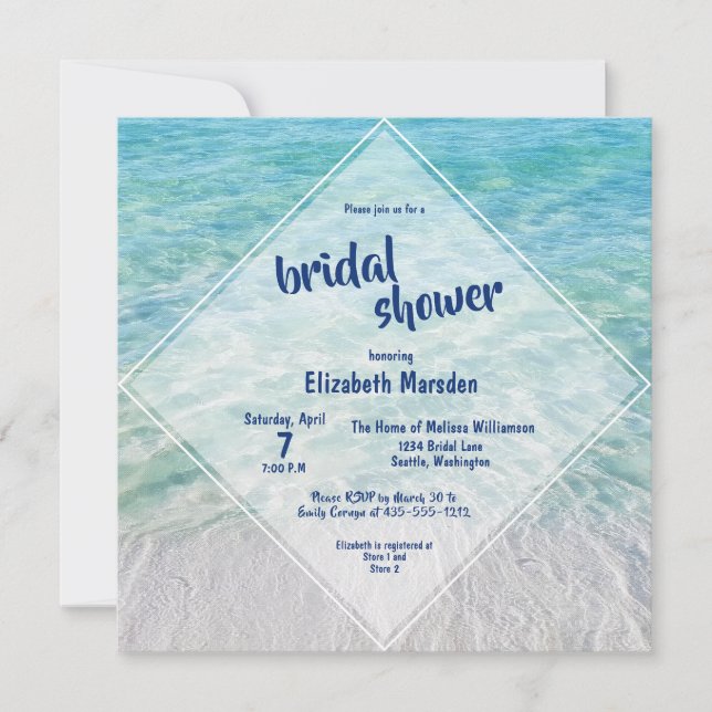 Elegant Tropical Beach Ocean Bridal Shower Invitation (Front)