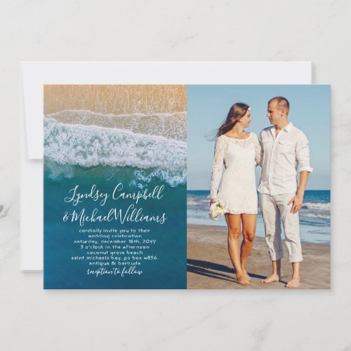 Elegant Tropical Beach Ocean Photo Wedding Invitation