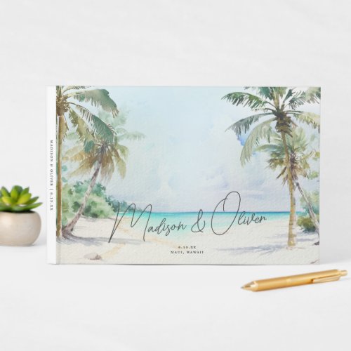 Elegant Tropical Beach Palm Trees Wedding  Guest Book