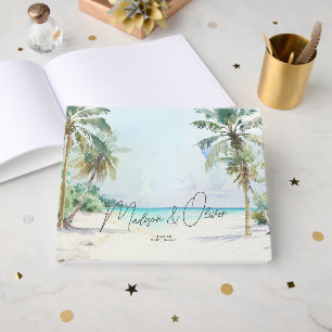 Elegant Tropical Beach Palm Trees Wedding  Guest Book