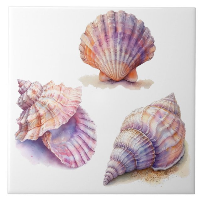 Elegant Tropical Beach Seashells Pearls Nautical Ceramic Tile (Front)