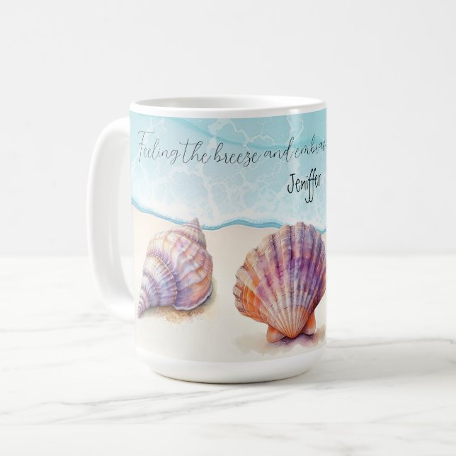 Elegant Tropical Beach  Seashells Pearls Nautical  Coffee Mug (Front Left)