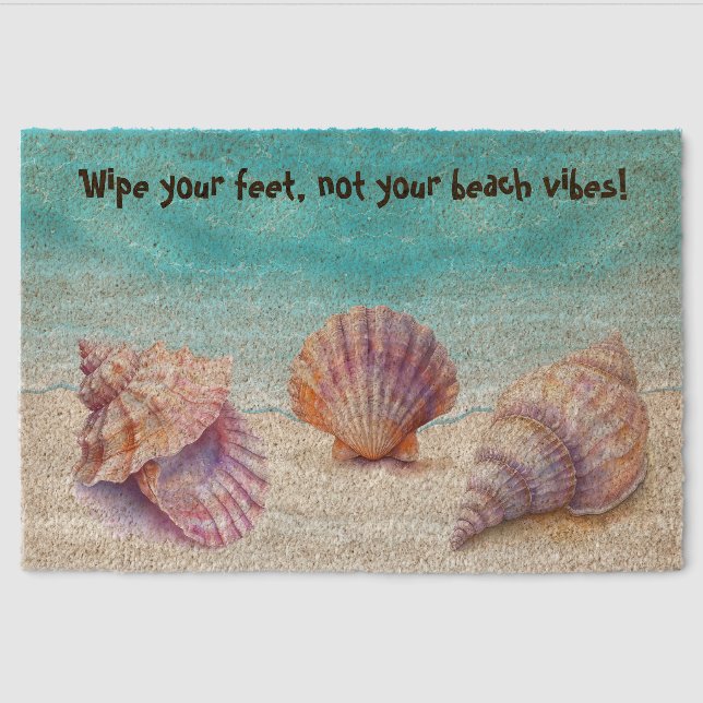 Elegant Tropical Beach Seashells Pearls Nautical Fiber Doormat (Front)