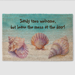 Elegant Tropical Beach Seashells Pearls Nautical Fiber Doormat