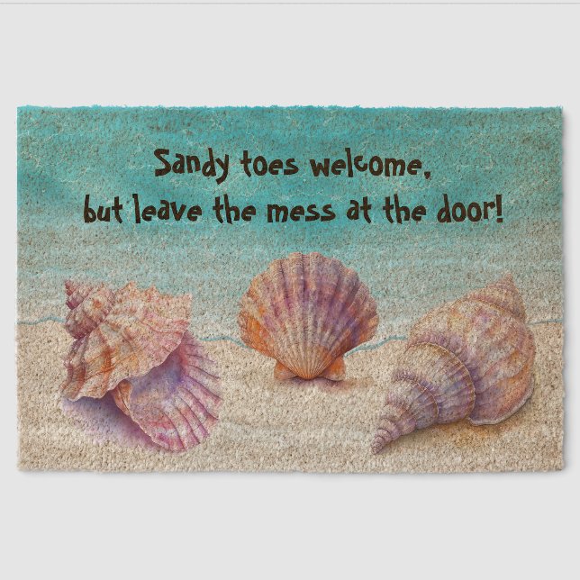 Elegant Tropical Beach Seashells Pearls Nautical Fiber Doormat (Front)