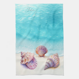 Elegant Tropical Beach Seashells Pearls Nautical Kitchen Towel