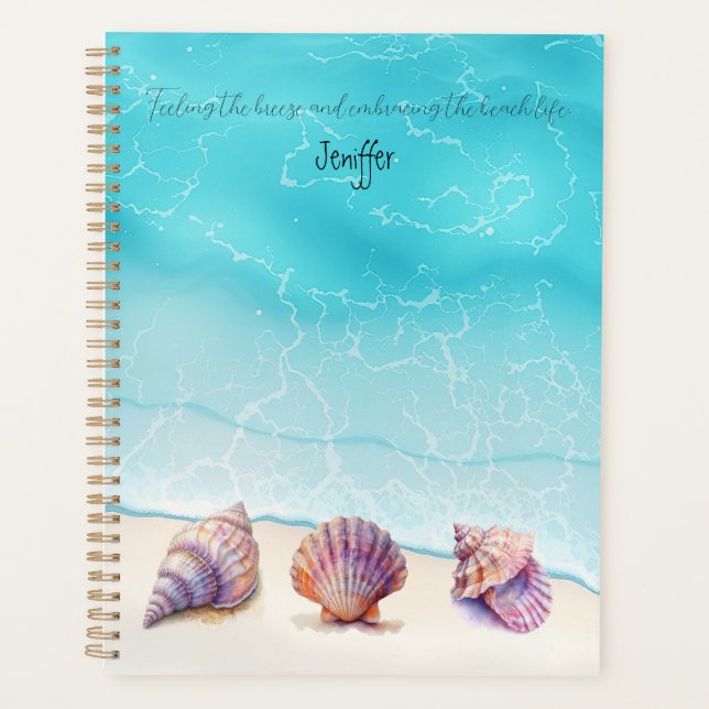 Elegant Tropical Beach  Seashells Pearls Nautical  Planner (Front)