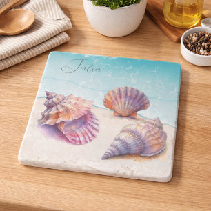 Elegant Tropical Beach Seashells Pearls Nautical Trivet