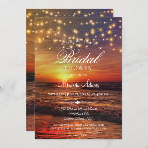 Elegant Tropical Beach String Lights Bridal Shower Invitation