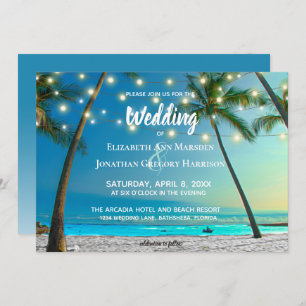 Elegant Tropical Beach String Lights Palms Ombre Invitation