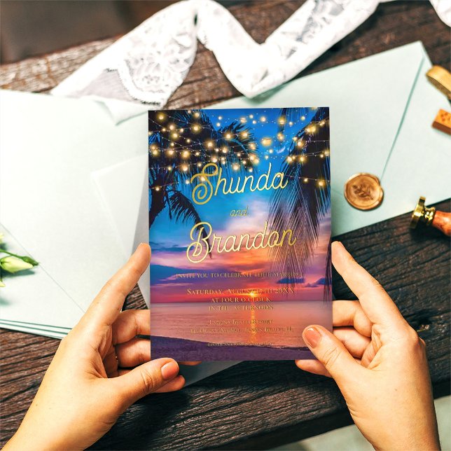 Elegant Tropical Beach Summer Wedding Real Foil Invitation (Creator Uploaded)