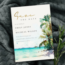 Elegant Tropical Beach Watercolor Palm Trees Save The Date