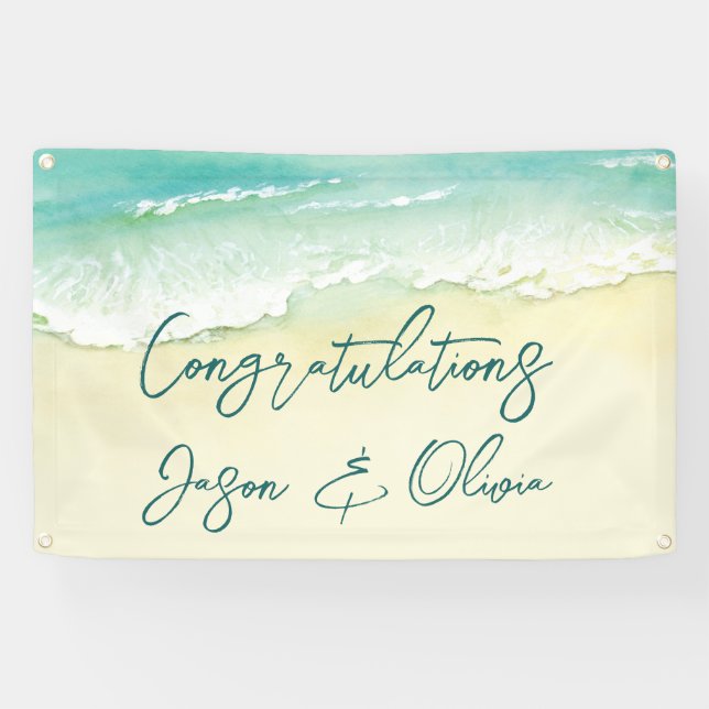 Elegant Tropical Beach Wedding Congratulations Banner (Horizontal)