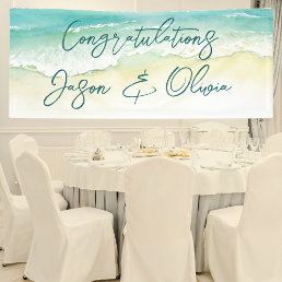 Elegant Tropical Beach Wedding Congratulations Banner