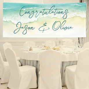 Elegant Tropical Beach Wedding Congratulations Banner