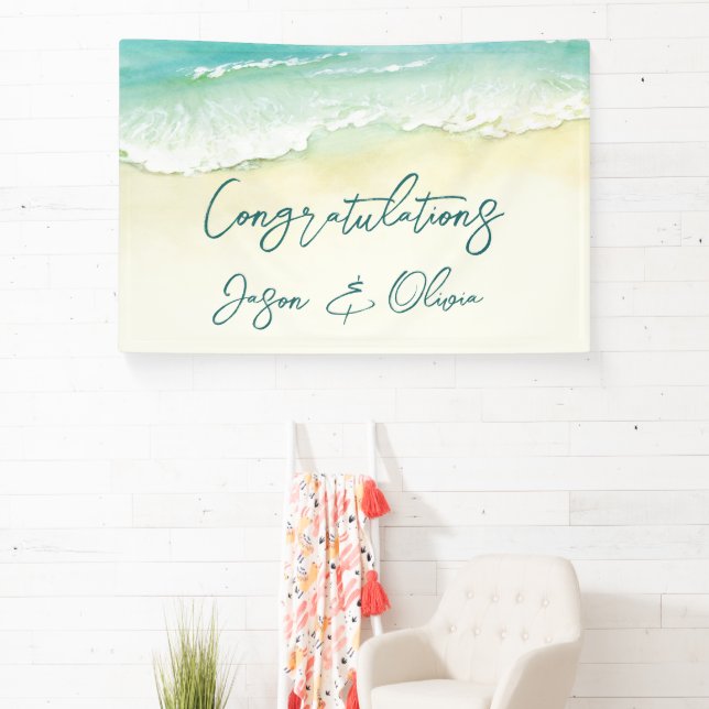Elegant Tropical Beach Wedding Congratulations Banner (Insitu)