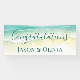 Elegant Tropical Beach Wedding Congratulations Banner