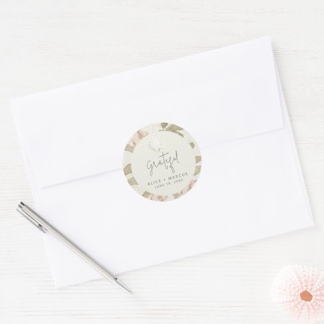 Elegant Tropical Beach Wedding Favor  Classic Round Sticker (Envelope)