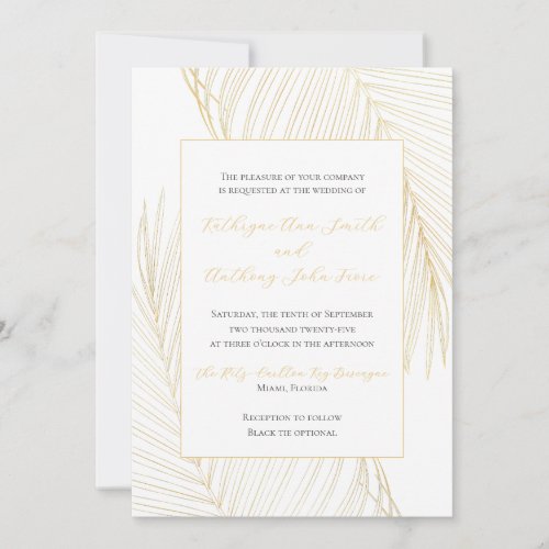 Elegant Tropical Beach Wedding Gold Invitation